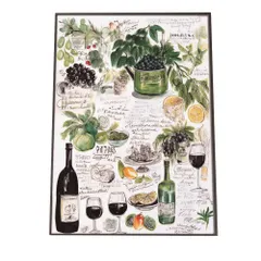 【A3サイズ（約30×42cm）】【lh-poster-2293】【フレーム付き】レストラン イラスト ポスター 手描き 手書き ワイン フランス料理 レトロ ビンテージ 古い