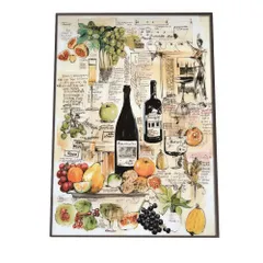 【B4サイズ（約25x36cm）】【lh-poster-2294】【フレーム付き】レストラン イラスト ポスター 手描き 手書き ワイン フランス料理 レトロ ビンテージ 古い