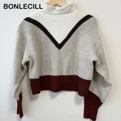 BONLECILL 配色＆ラメライン タートルネックニット プルオーバー ブラウン系 ゆったり フリーサイズ