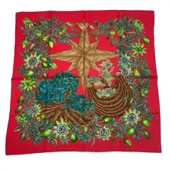 美品 HERMES エルメス スカーフ カレ90 Pシルク100%  ASSIFLORES パッションフラワー ブラック レッド