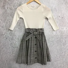 GLOBAL WORK グローバル ワーク　ドッキング ワンピース　ホワイト ／ ブラック ＆ パープル チェック　サイズ130 〇□