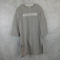 ロゴプリント 長袖カットソー グレー サイズS レディース サイドスリット ロング丈 □〇