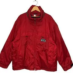 TOMMY HILFIGER トミーヒルフィガー 90年代ヴィンテージ オールドトミー ナイロン 中綿ジャケット フード収納 アウター バック刺繍 オーバーサイズ ビッグシルエット CHINA製 XXLサイズ レッド