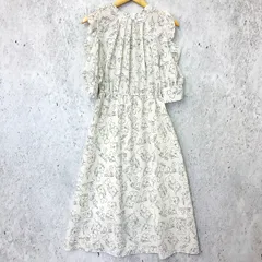 花柄 肩あき フリル フレア ワンピース ホワイト 〇□