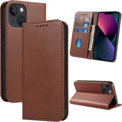 新品 iPhone13　手帳型ケース カードポケット付き マグネット式 カード収納 スタンド機能 茶色 ブラウン