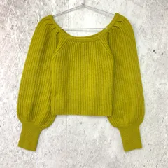 GRL グレイル ボリューム スリーブ リブ ショート ニット トップス イエローグリーン Mサイズ ◇〇