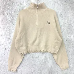 mily bilet / Classical Elf 大人可愛い クラッシュトップス ダメージ ハーフジップ 胸刺繍 ニット アイボリー Lサイズ ◇〇☆