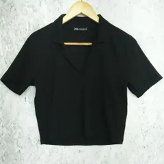 ZARA ザラ クロップド Vネック ストレッチ ポロシャツ ブラック Lサイズ □〇