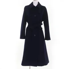 良品☆Herno ヘルノ ヴィンテージ ウール カシミヤ 裏地シルク100％ 総柄 ベルト付 コート ネイビー 約Mサイズ相当 イタリア製 レディース