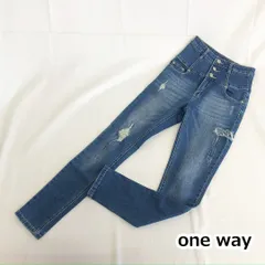 one way ワンウェイ ダメージ スキニー デニム ブルー Sサイズ □□のサムネイル