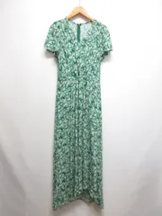 フレイアイディー FRAY I.D 美品 カシュクール プリント ワンピース 0 緑 グリーン 半袖 マキシ ロング アンダードレス付き