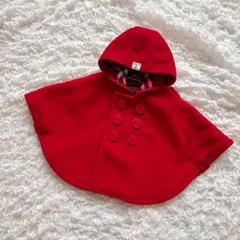 ファミリア　familiar ポンチョ　羽織り　アウター　　レッド　チェック　ベビー　おでかけ　抱っこ