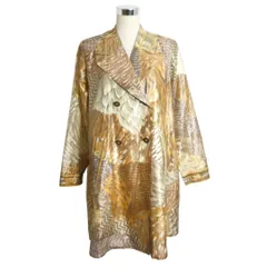 美品 LEONARD FASHION レオナールファッション チェスターコート スプリングコート ダブルブレスト 総柄 ロング丈 ポリエステル×シルク ブラウン系 サイズ9AR レディース