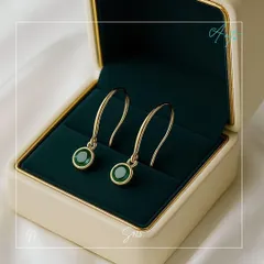 018P【当店人気】エメラルド フックピアス S925 K18コーティング 金属アレルギー対応 揺れる 華奢みせ 上品 大人可愛い ご褒美 誕生日 ギフト