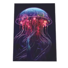 【A2サイズ（約42x59cm）】【lh-poster-2724】【フレーム付き】電脳 LED 機械 デジタル ネオン 未来 クラゲ ジェリーフィッシュ 水族館 水中 海 魚 インテリア サイバー