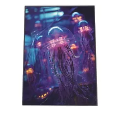 【A2サイズ（約42x59cm）】【lh-poster-2728】【フレーム付き】電脳 LED 機械 デジタル ネオン 未来 クラゲ ジェリーフィッシュ 水族館 水中 海 魚 インテリア サイバー