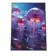 【A2サイズ（約42x59cm）】【lh-poster-2729】【フレーム付き】電脳 LED 機械 デジタル ネオン 未来 クラゲ ジェリーフィッシュ 水族館 水中 海 魚 インテリア サイバー