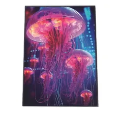 【A2サイズ（約42x59cm）】【lh-poster-2731】【フレーム付き】電脳 LED 機械 デジタル ネオン 未来 クラゲ ジェリーフィッシュ 水族館 水中 海 魚 インテリア サイバー