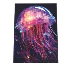 【A2サイズ（約42x59cm）】【lh-poster-2732】【フレーム付き】電脳 LED 機械 デジタル ネオン 未来 クラゲ ジェリーフィッシュ 水族館 水中 海 魚 インテリア サイバー