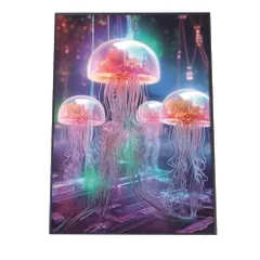 【A0サイズ（約84x119cm）】【lh-poster-2734】【フレーム付き】電脳 LED 機械 デジタル ネオン 未来 クラゲ ジェリーフィッシュ 水族館 水中 海 魚 インテリア サイバー
