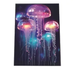 【A3サイズ（約30×42cm）】【lh-poster-2754】【フレーム付き】電脳 LED 機械 デジタル ネオン 未来 クラゲ ジェリーフィッシュ 水族館 水中 海 魚 インテリア サイバー