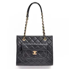 シャネル バッグ レディース マトラッセ チェーン トート ショルダー 肩掛け カーフレザー ランダム ブラック CHANEL 中古
