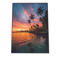 【A0サイズ（約84x119cm）】【lh-poster-2791】【フレーム付き】海 beach ビーチ 波 島 リゾート 夕焼け ヤシの木 ココナッツ 海岸 ポスター インテリア