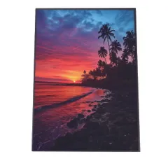 【B3サイズ（約36x51cm）】【lh-poster-2795】【フレーム付き】海 beach ビーチ 波 島 リゾート 夕焼け ヤシの木 ココナッツ 海岸 ポスター インテリア