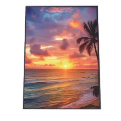 【B4サイズ（約25x36cm）】【lh-poster-2796】【フレーム付き】海 beach ビーチ 波 島 リゾート 夕焼け ヤシの木 ココナッツ 海岸 ポスター インテリア