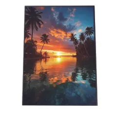 【A3サイズ（約30×42cm）】【lh-poster-2799】【フレーム付き】海 beach ビーチ 波 島 リゾート 夕焼け ヤシの木 ココナッツ 海岸 ポスター インテリア
