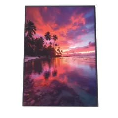 【A1サイズ（約59x84cm）】【lh-poster-2800】【フレーム付き】海 beach ビーチ 波 島 リゾート 夕焼け ヤシの木 ココナッツ 海岸 ポスター インテリア