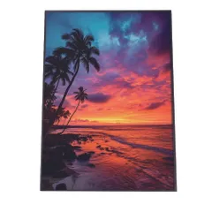 【B4サイズ（約25x36cm）】【lh-poster-2802】【フレーム付き】海 beach ビーチ 波 島 リゾート 夕焼け ヤシの木 ココナッツ 海岸 ポスター インテリア