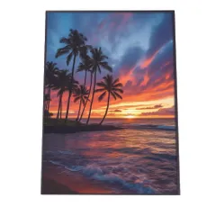 【B4サイズ（約25x36cm）】【lh-poster-2803】【フレーム付き】海 beach ビーチ 波 島 リゾート 夕焼け ヤシの木 ココナッツ 海岸 ポスター インテリア