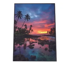 【B4サイズ（約25x36cm）】【lh-poster-2807】【フレーム付き】海 beach ビーチ 波 島 リゾート 夕焼け ヤシの木 ココナッツ 海岸 ポスター インテリア