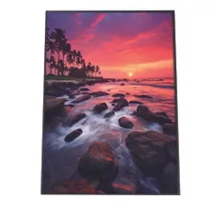 【B4サイズ（約25x36cm）】【lh-poster-2812】【フレーム付き】海 beach ビーチ 波 島 リゾート 夕焼け ヤシの木 ココナッツ 海岸 ポスター インテリア