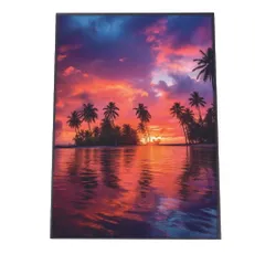 【B3サイズ（約36x51cm）】【lh-poster-2814】【フレーム付き】海 beach ビーチ 波 島 リゾート 夕焼け ヤシの木 ココナッツ 海岸 ポスター インテリア