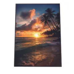 【A3サイズ（約30×42cm）】【lh-poster-2816】【フレーム付き】海 beach ビーチ 波 島 リゾート 夕焼け ヤシの木 ココナッツ 海岸 ポスター インテリア