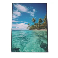 【A4サイズ（約21x30cm）】【lh-poster-2818】【フレーム付き】海 beach ビーチ 波 島 リゾート 夕焼け ヤシの木 ココナッツ 海岸 ポスター インテリア