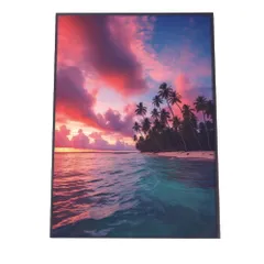 【A4サイズ（約21x30cm）】【lh-poster-2819】【フレーム付き】海 beach ビーチ 波 島 リゾート 夕焼け ヤシの木 ココナッツ 海岸 ポスター インテリア
