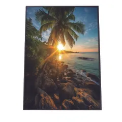 【A4サイズ（約21x30cm）】【lh-poster-2826】【フレーム付き】海 beach ビーチ 波 島 リゾート 夕焼け ヤシの木 ココナッツ 海岸 ポスター インテリア