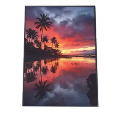 【A4サイズ（約21x30cm）】【lh-poster-2828】【フレーム付き】海 beach ビーチ 波 島 リゾート 夕焼け ヤシの木 ココナッツ 海岸 ポスター インテリア