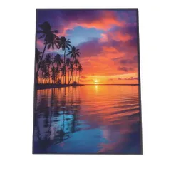 【A4サイズ（約21x30cm）】【lh-poster-2835】【フレーム付き】海 beach ビーチ 波 島 リゾート 夕焼け ヤシの木 ココナッツ 海岸 ポスター インテリア