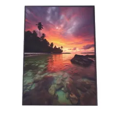 【A4サイズ（約21x30cm）】【lh-poster-2837】【フレーム付き】海 beach ビーチ 波 島 リゾート 夕焼け ヤシの木 ココナッツ 海岸 ポスター インテリア