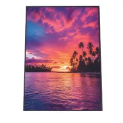 【A4サイズ（約21x30cm）】【lh-poster-2838】【フレーム付き】海 beach ビーチ 波 島 リゾート 夕焼け ヤシの木 ココナッツ 海岸 ポスター インテリア