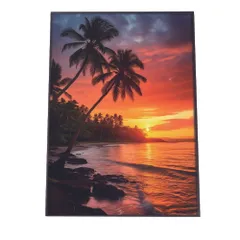 【B4サイズ（約25x36cm）】【lh-poster-2839】【フレーム付き】海 beach ビーチ 波 島 リゾート 夕焼け ヤシの木 ココナッツ 海岸 ポスター インテリア
