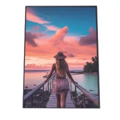 【A4サイズ（約21x30cm）】【lh-poster-2842】【フレーム付き】海 beach ビーチ 波 島 リゾート 夕焼け ヤシの木 ココナッツ 海岸 ポスター インテリア