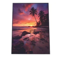 【B4サイズ（約25x36cm）】【lh-poster-2843】【フレーム付き】海 beach ビーチ 波 島 リゾート 夕焼け ヤシの木 ココナッツ 海岸 ポスター インテリア