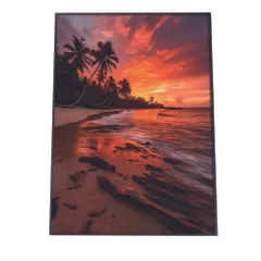 【A4サイズ（約21x30cm）】【lh-poster-2844】【フレーム付き】海 beach ビーチ 波 島 リゾート 夕焼け ヤシの木 ココナッツ 海岸 ポスター インテリア