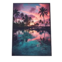 【A4サイズ（約21x30cm）】【lh-poster-2845】【フレーム付き】海 beach ビーチ 波 島 リゾート 夕焼け ヤシの木 ココナッツ 海岸 ポスター インテリア