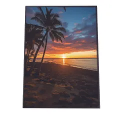 【A4サイズ（約21x30cm）】【lh-poster-2846】【フレーム付き】海 beach ビーチ 波 島 リゾート 夕焼け ヤシの木 ココナッツ 海岸 ポスター インテリア